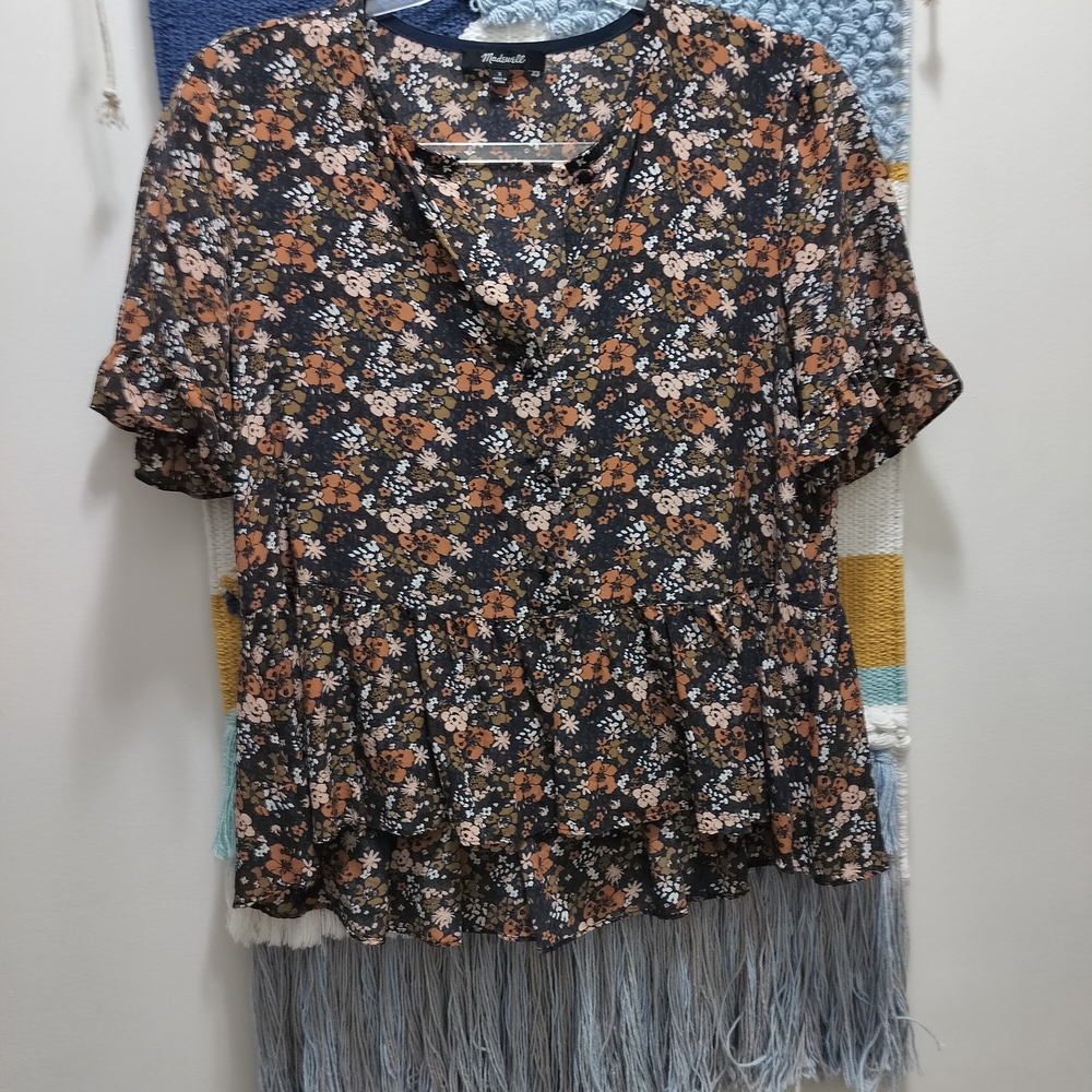 Madewell Floral Crop Top - Black and Tan